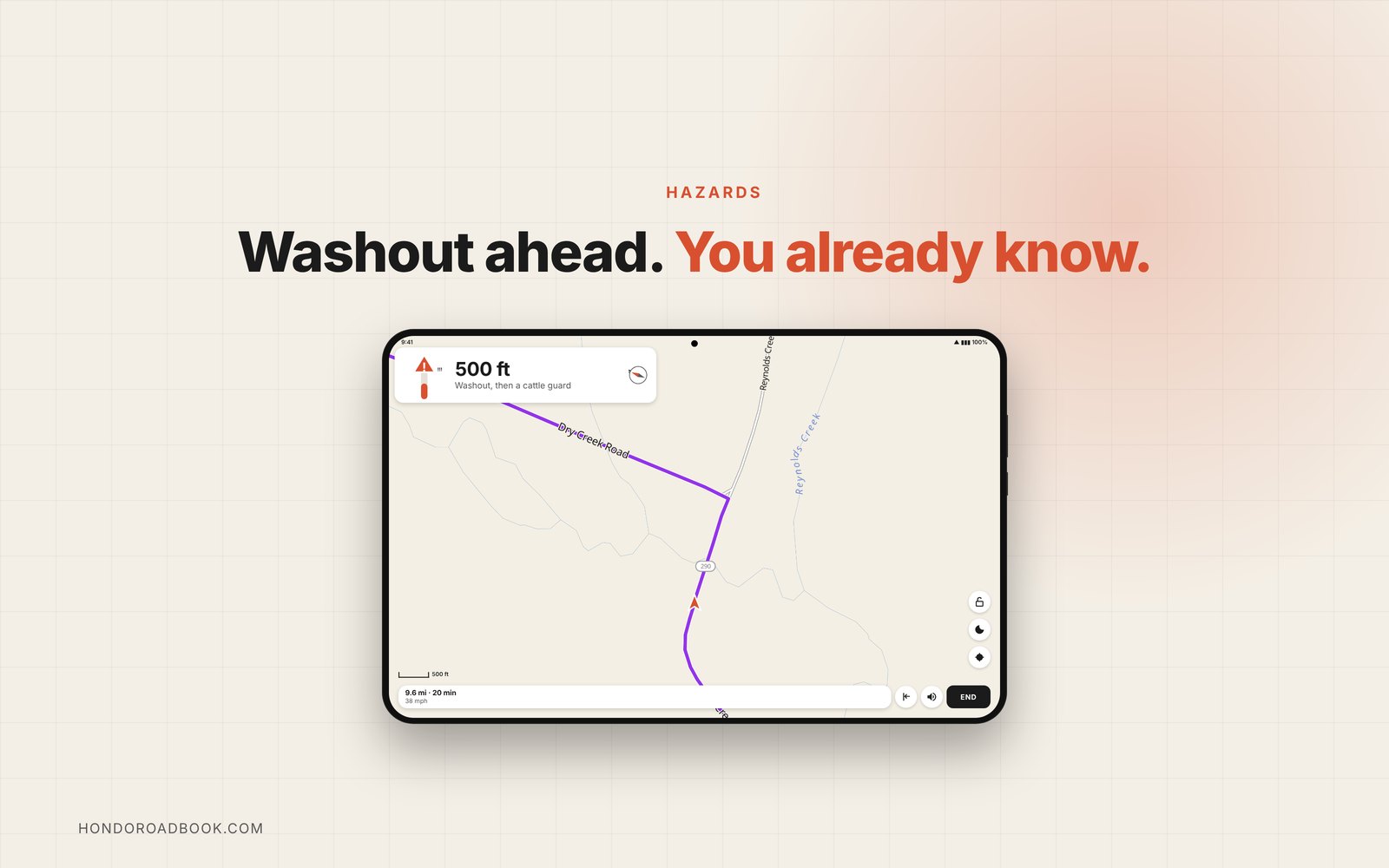 A danger cue on a tablet in landscape