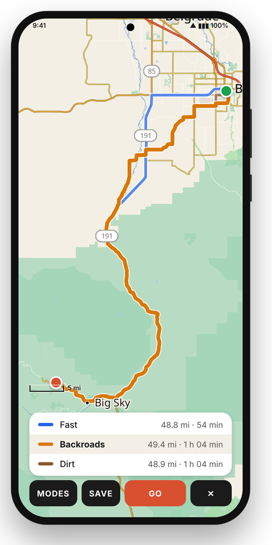 Three routes compared on one screen