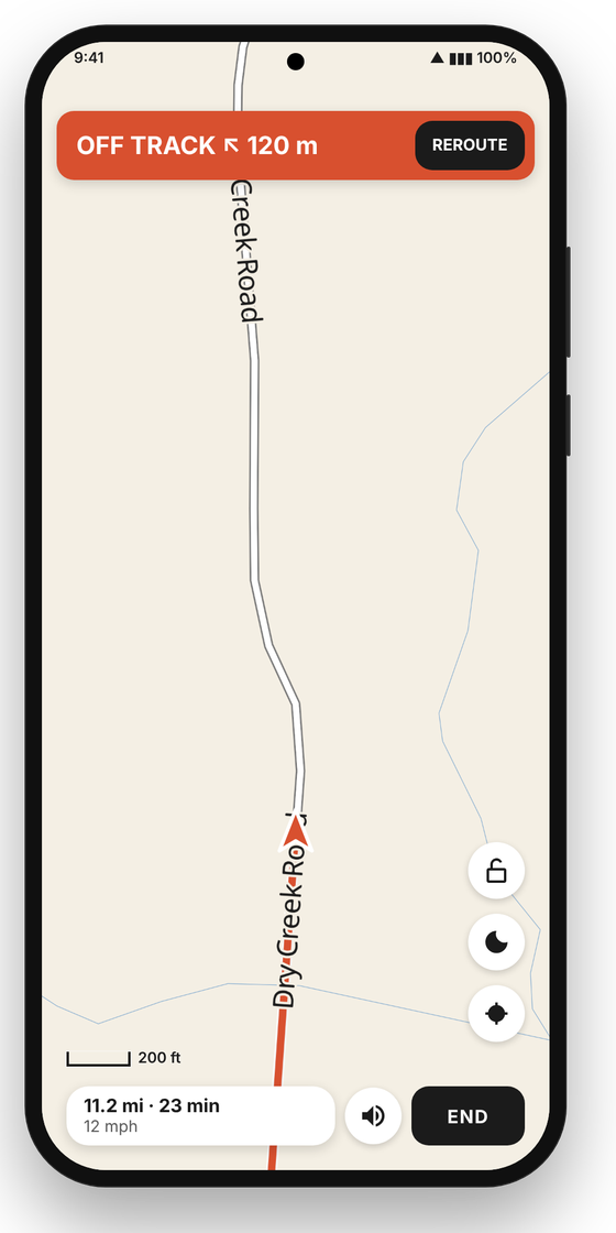 Off-track banner with the reroute button