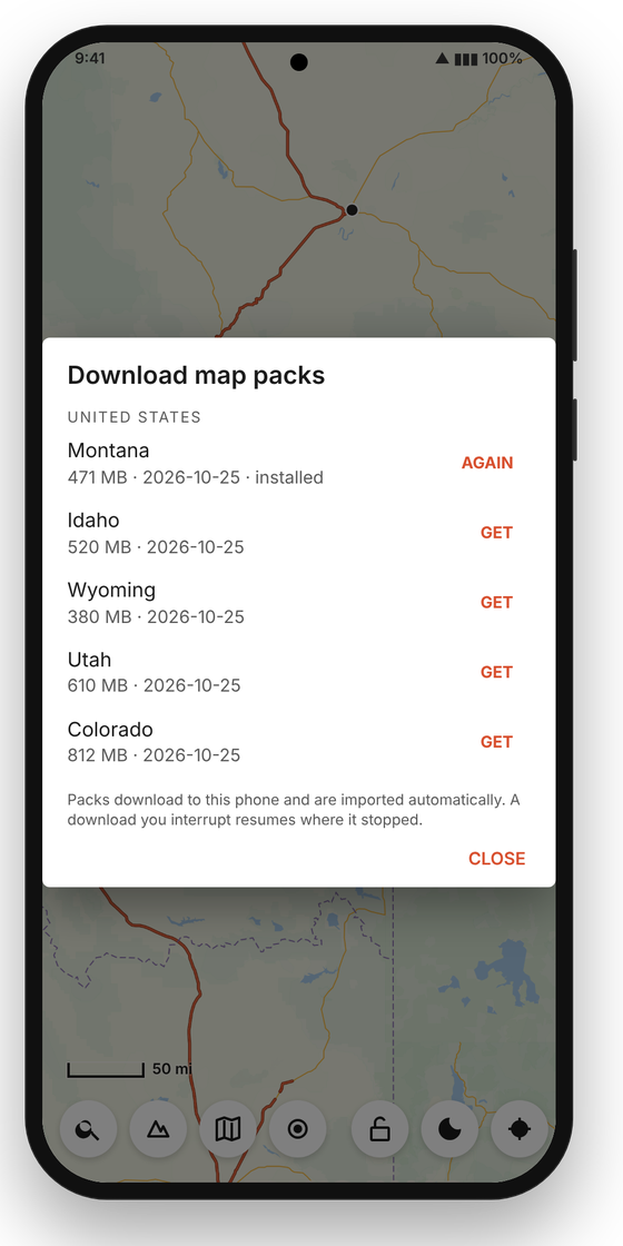 The download map packs list